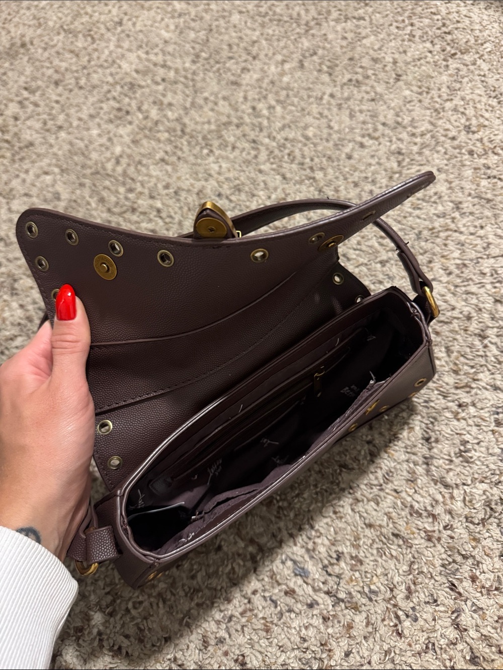 Betsey Johnson Brown Shoulder Bag with Gold Buckle and Eyelet Accents - Picture 3 of 3